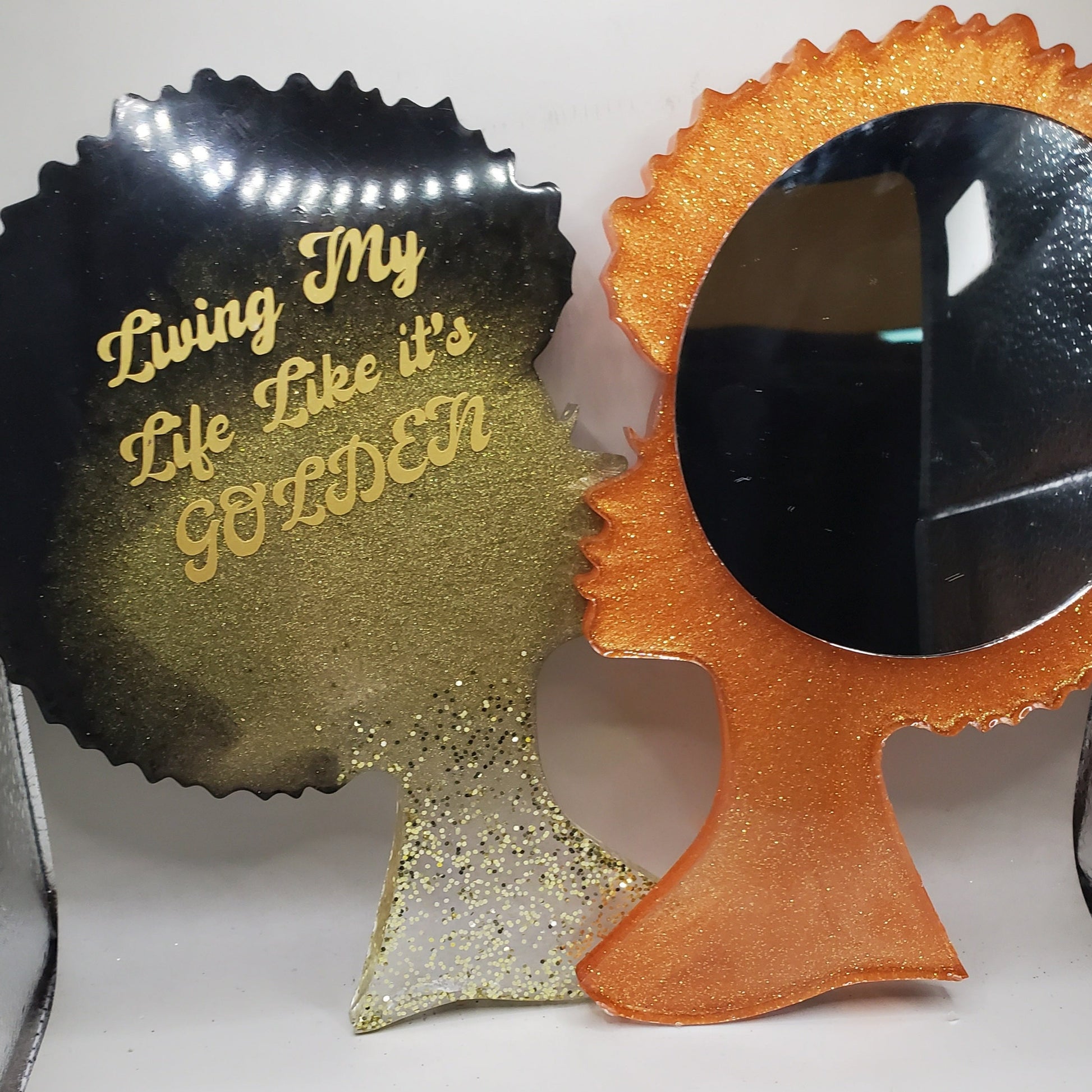 Cusom designed hand held mirrors. Durable, easy to carry.