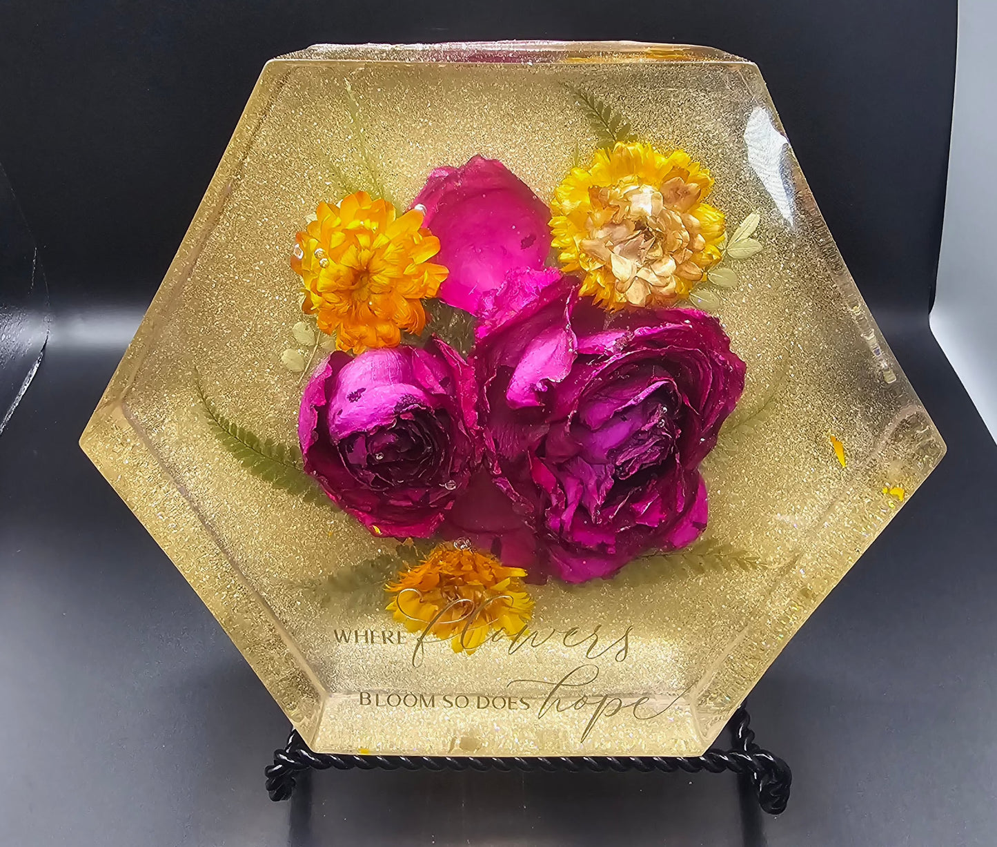 Vibrant preserved flowers arranged in a delicate display