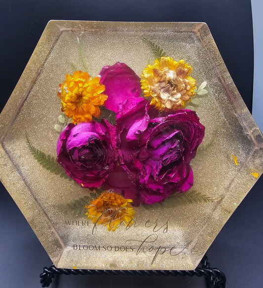 Vibrant preserved flowers arranged in a delicate display